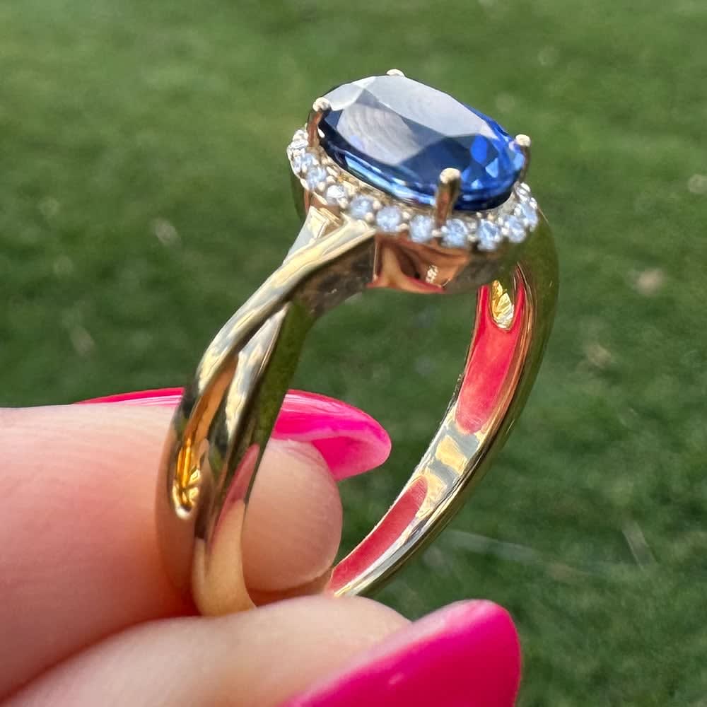 Lab blue sapphire on a gold band