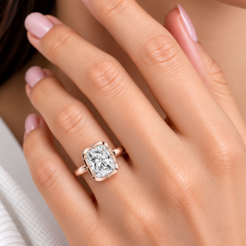 Cushion cut set on a solid setting