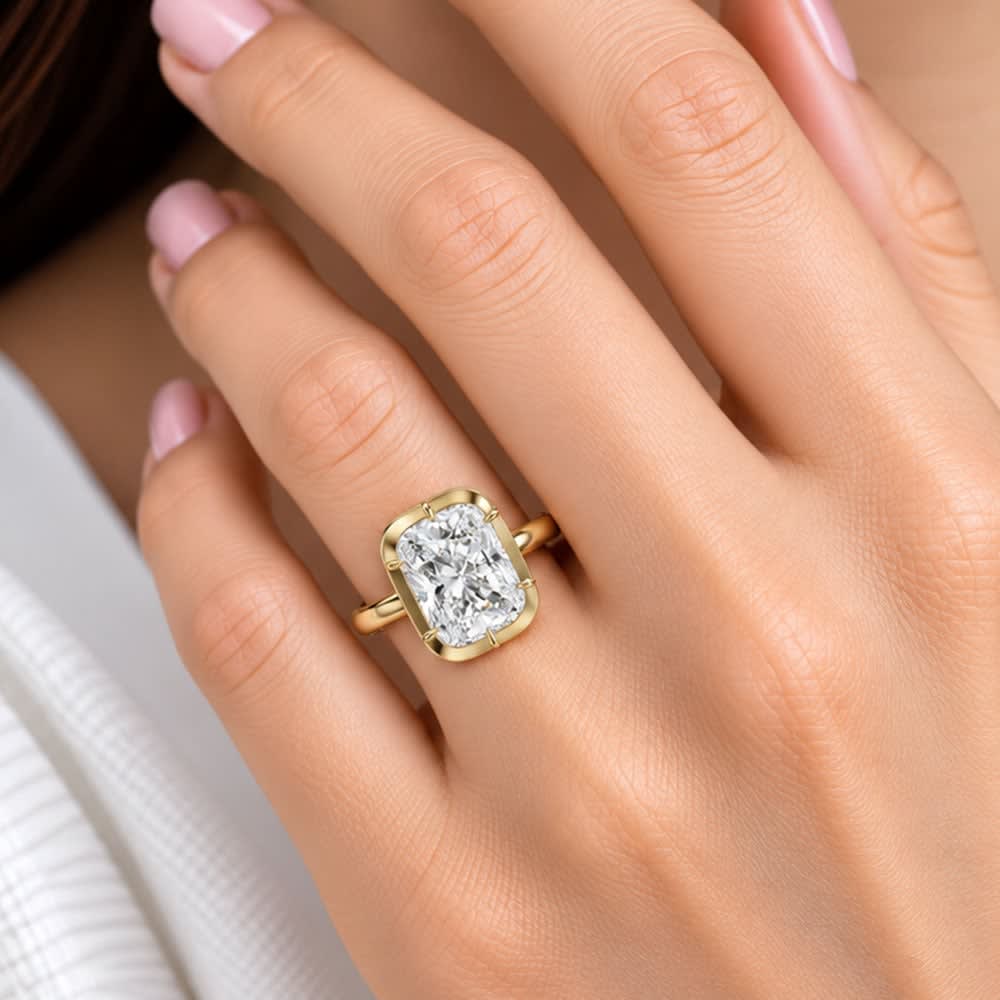 Cushion cut set on a solid setting