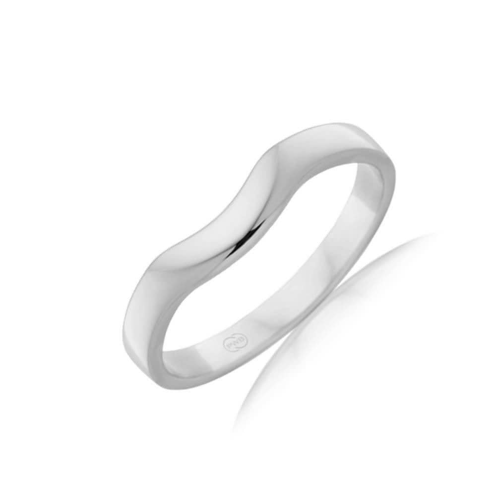 Plain curved wedding ring in white gold