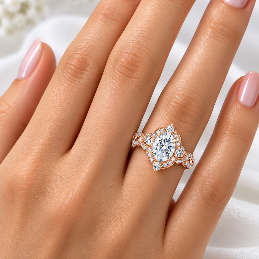 Vintage style oval cut engagement ring