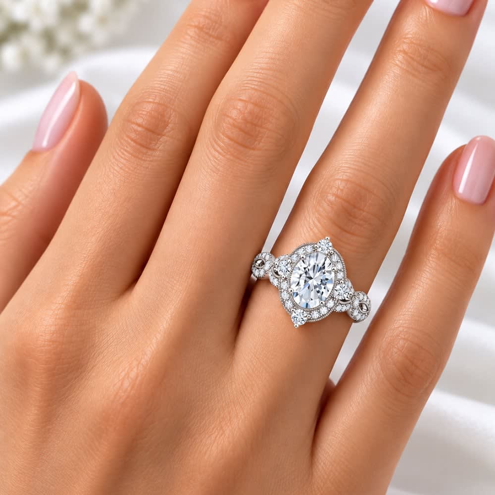 Vintage style oval cut engagement ring