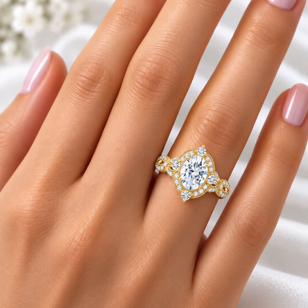 Vintage style oval cut engagement ring