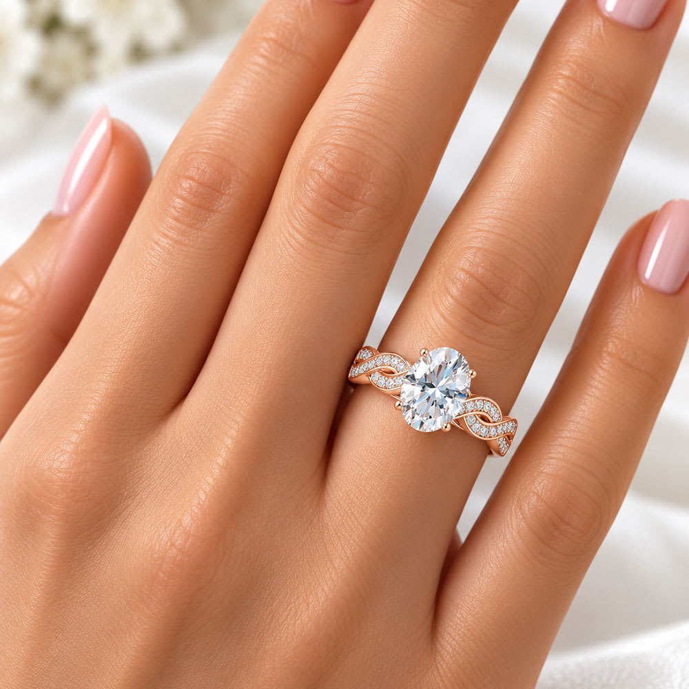 Oval ring on a diamond twisted band