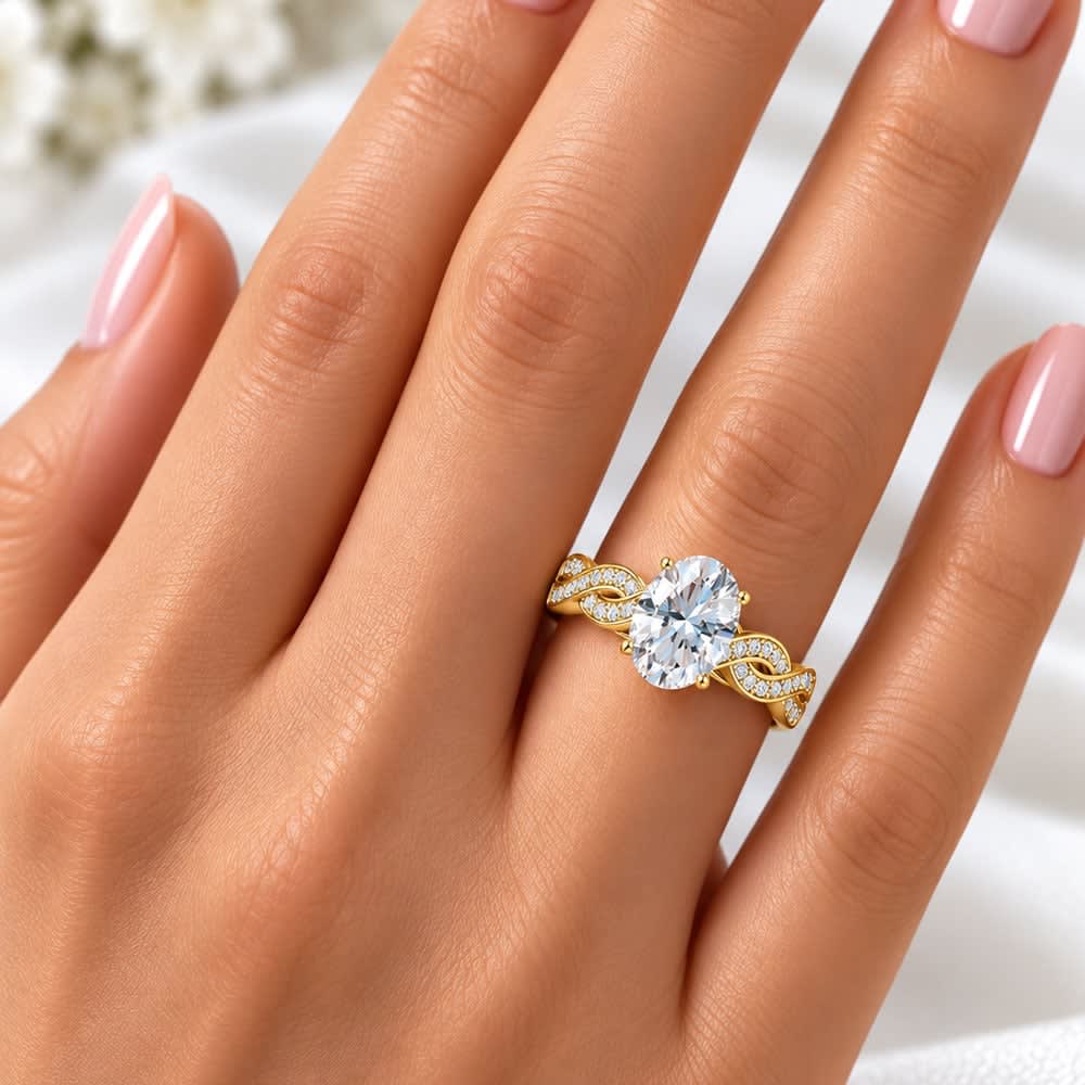 Oval ring on a diamond twisted band