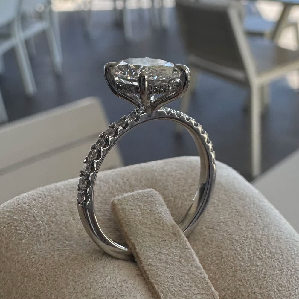 3 carat oval lab Diamond on a platinum ring