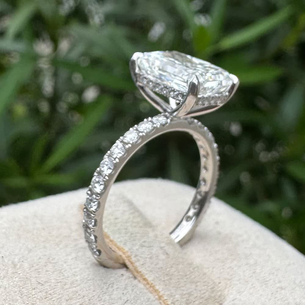 3 carat lab elongated radiant on a Platinum setting