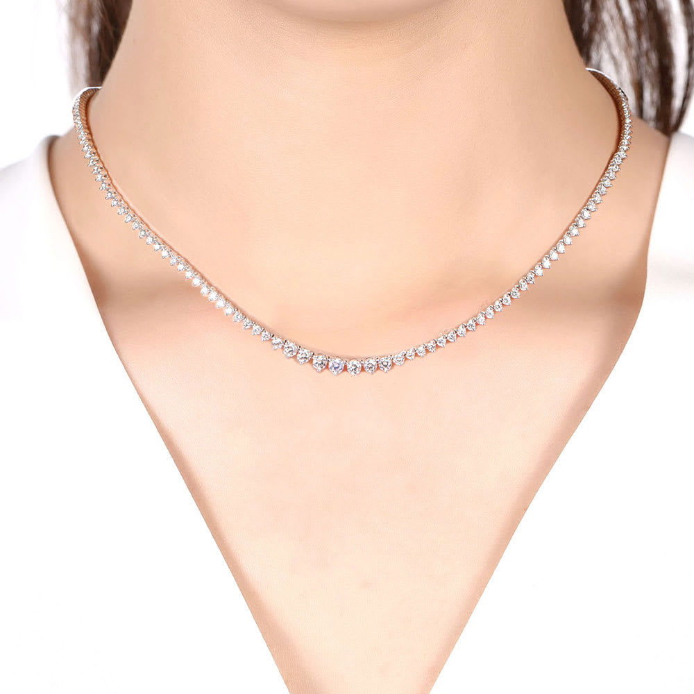 Buy 4 Prong Setting Round Diamond Tennis Necklace- Diamonds Factory UK