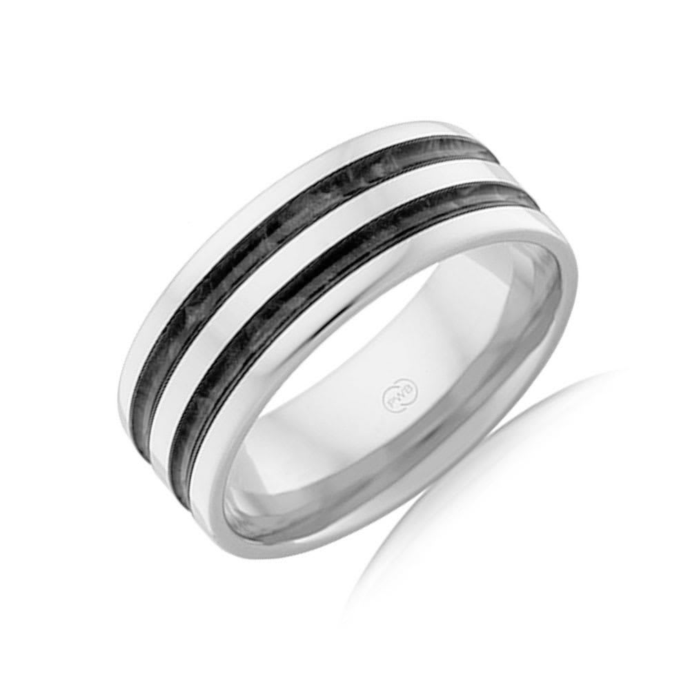 Black enamel Mens wedding ring j4357