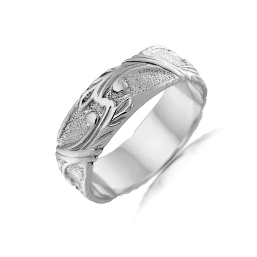 Mens Hand Carved Wedding Band