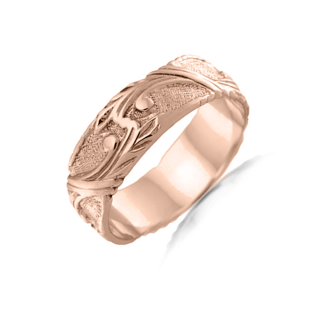 Mens Hand Carved Wedding Band