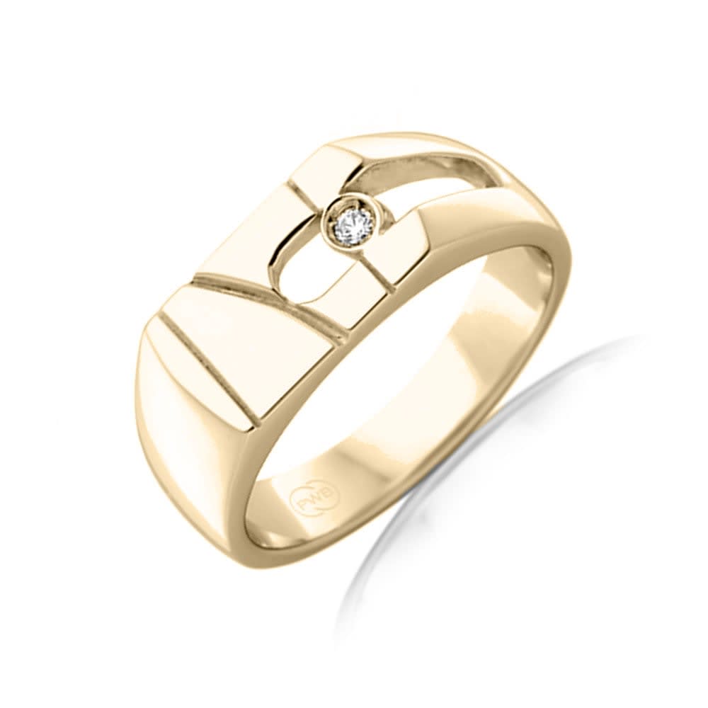 Grooved Diamond Rectangle Signet Ring