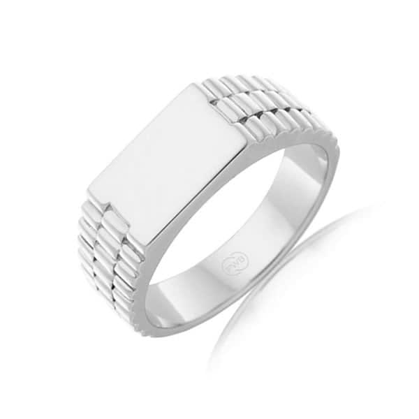 Curved Patterned Mens Signet Ring