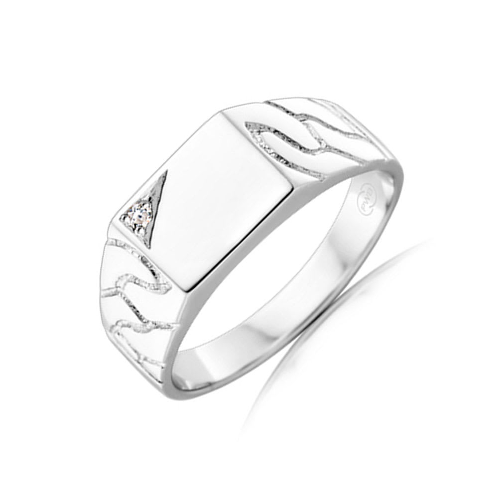 Diamond Studded Carved Signet Ring