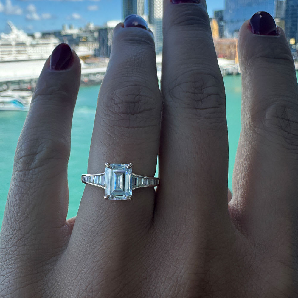 Classic Emerald Diamond Engagement Channel Ring