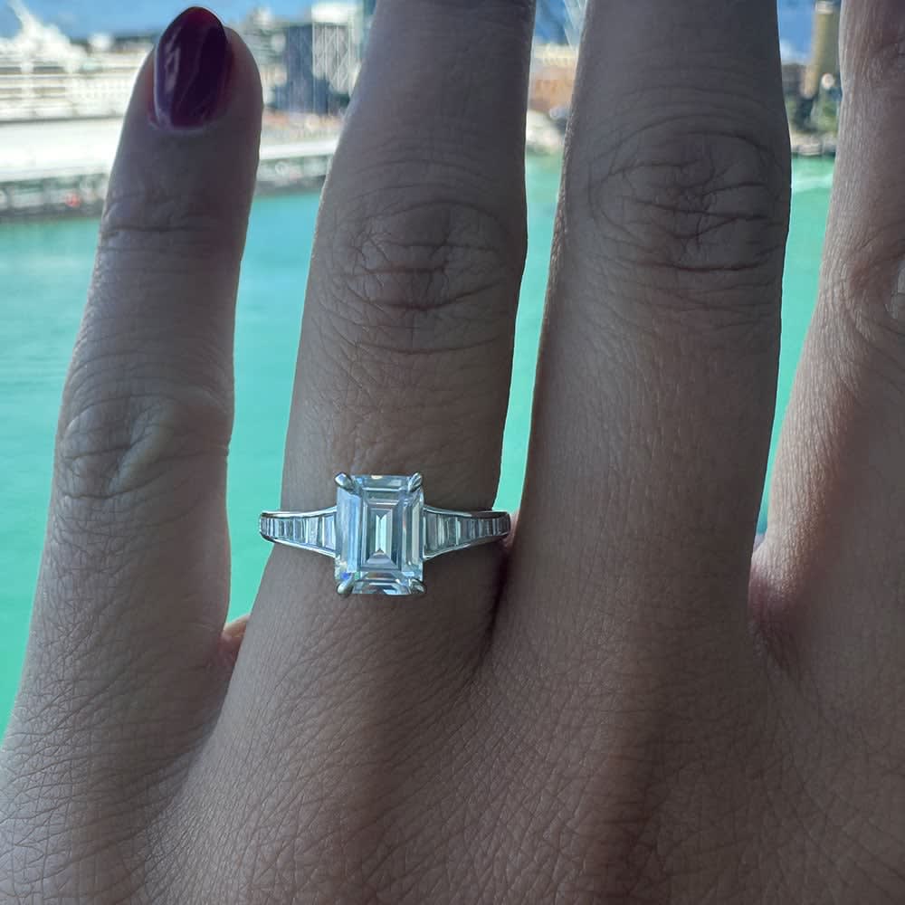 Classic Emerald Diamond Engagement Channel Ring