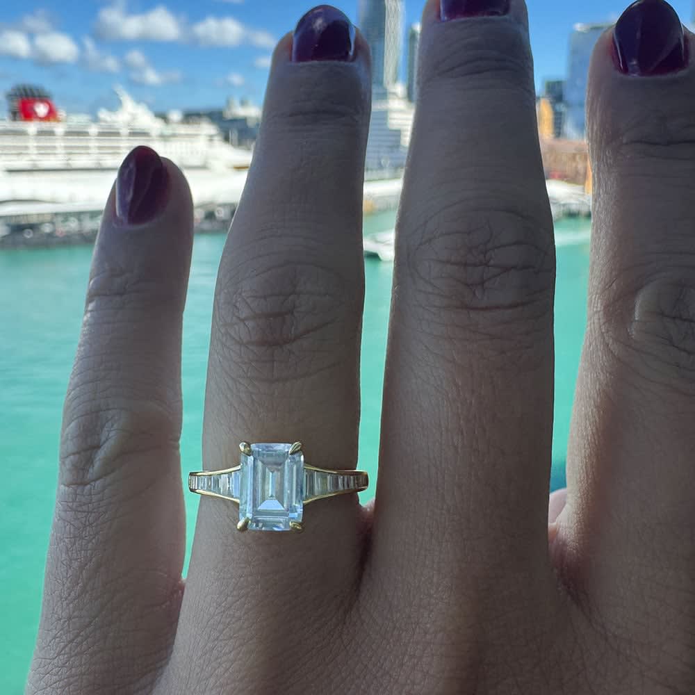 Classic Emerald Diamond Engagement Channel Ring