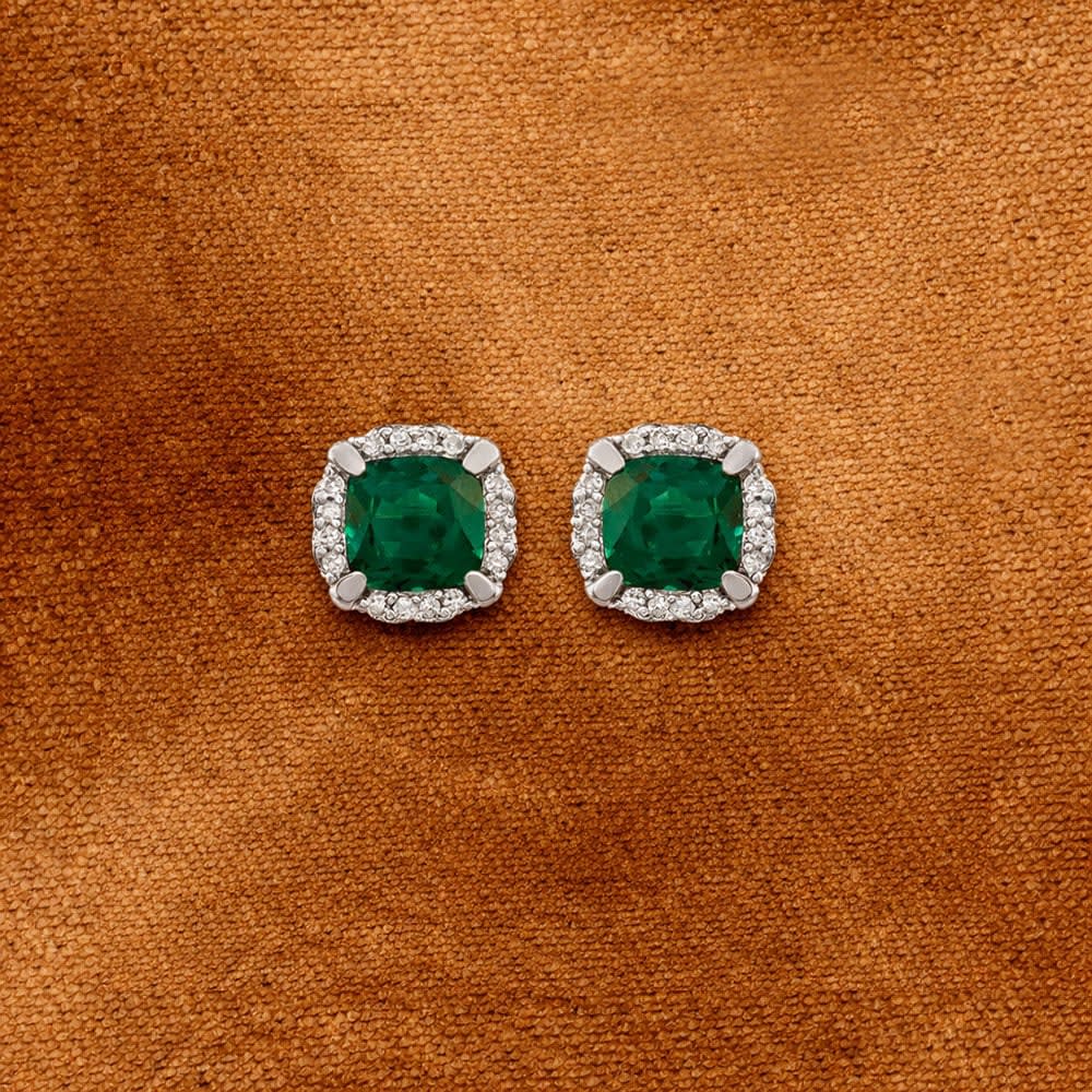 Emerald And Diamond Halo Studs