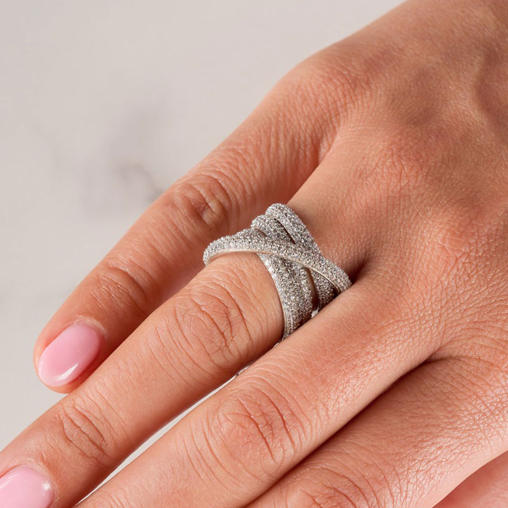 Multi row pave diamond dress ring