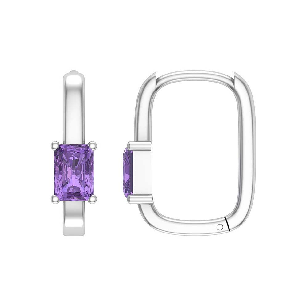 Amethyst Radiant cut Huggies