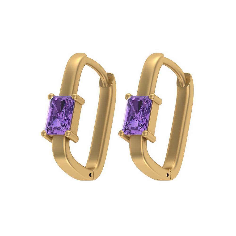 Amethyst Radiant cut Huggies