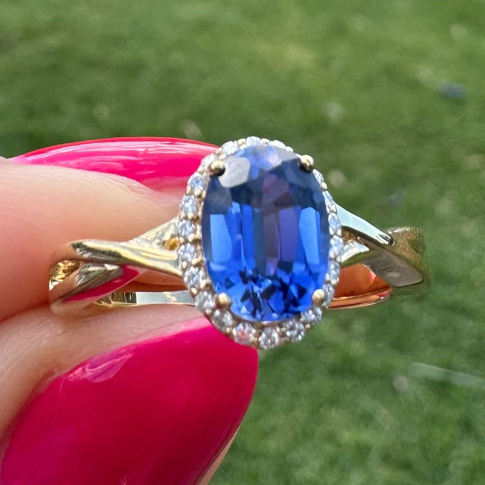 Lab blue sapphire on a gold band