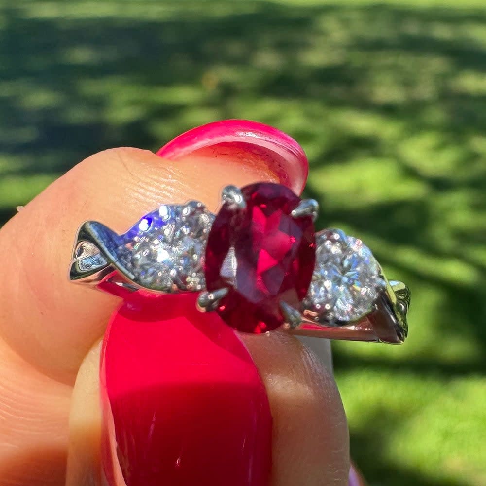 Lab Ruby and diamond ring 18k white gold