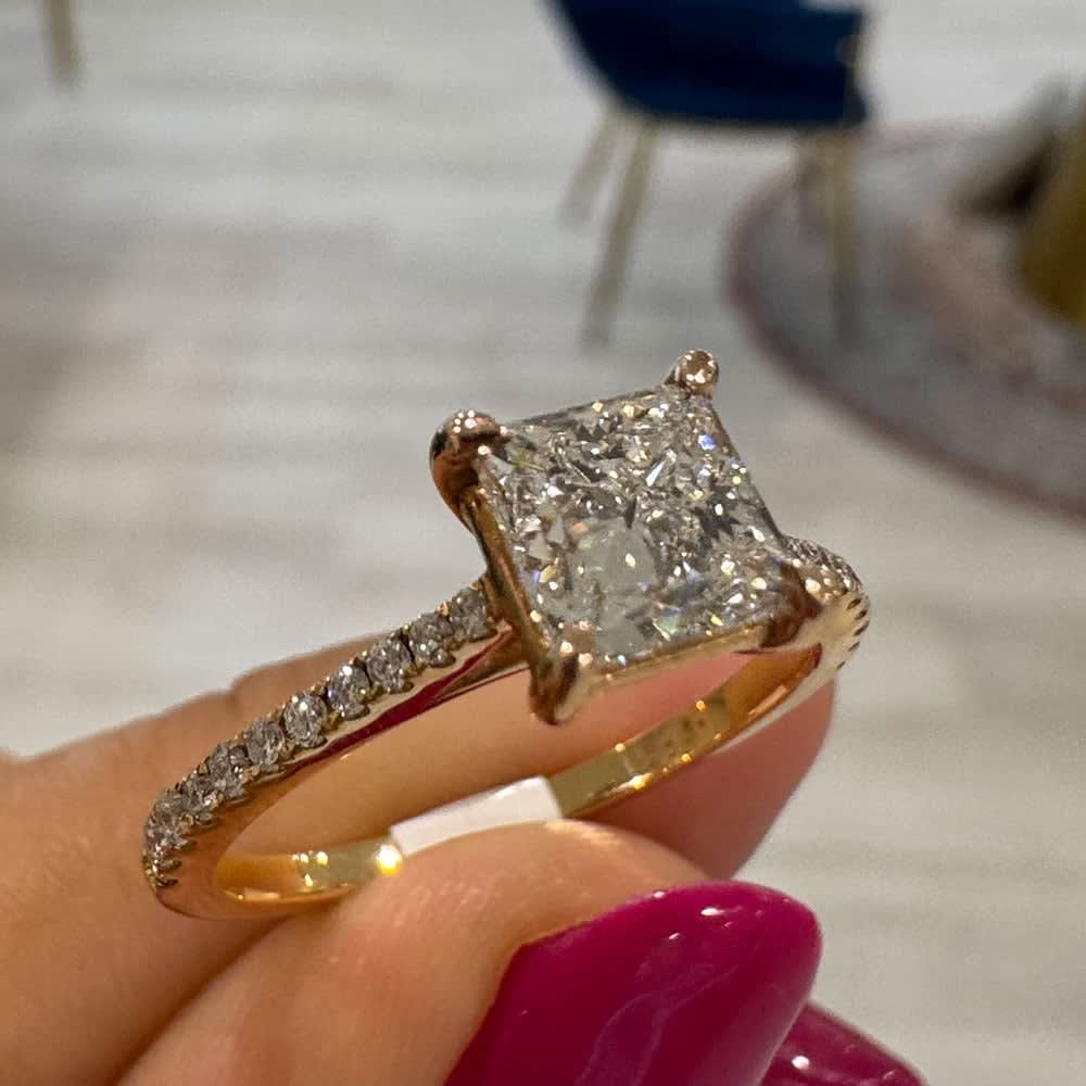 Princess cut diamond on a diamond band