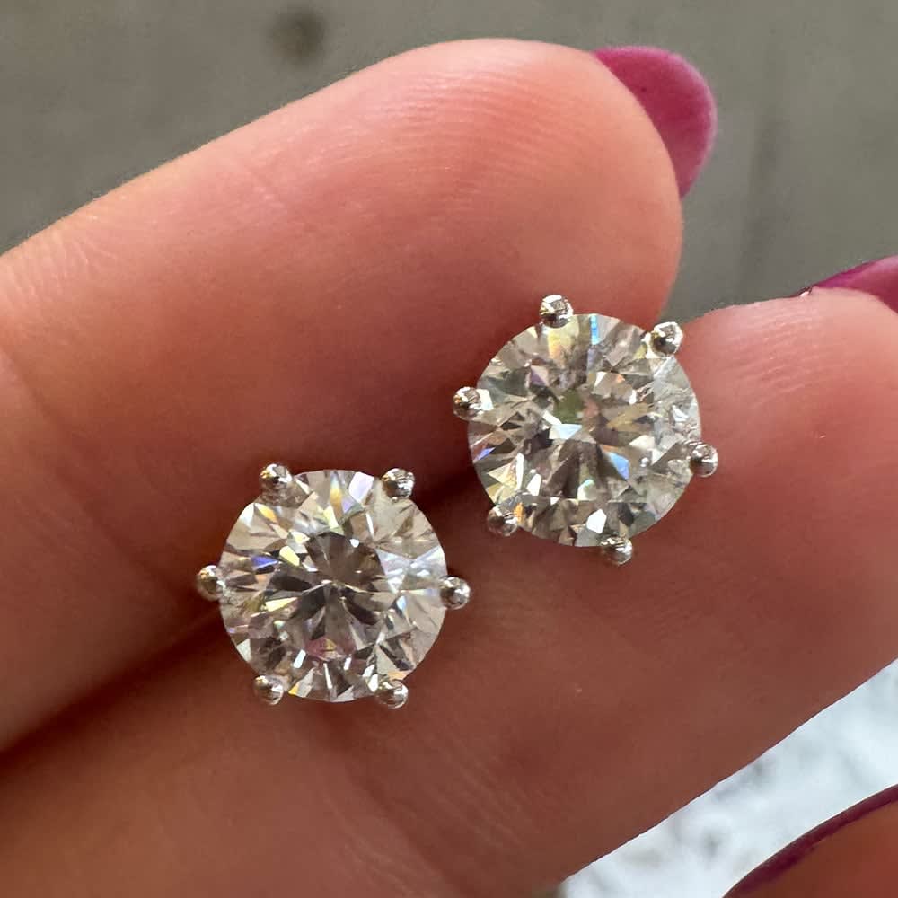 2 carat DVVS2 lab diamond studs in white gold