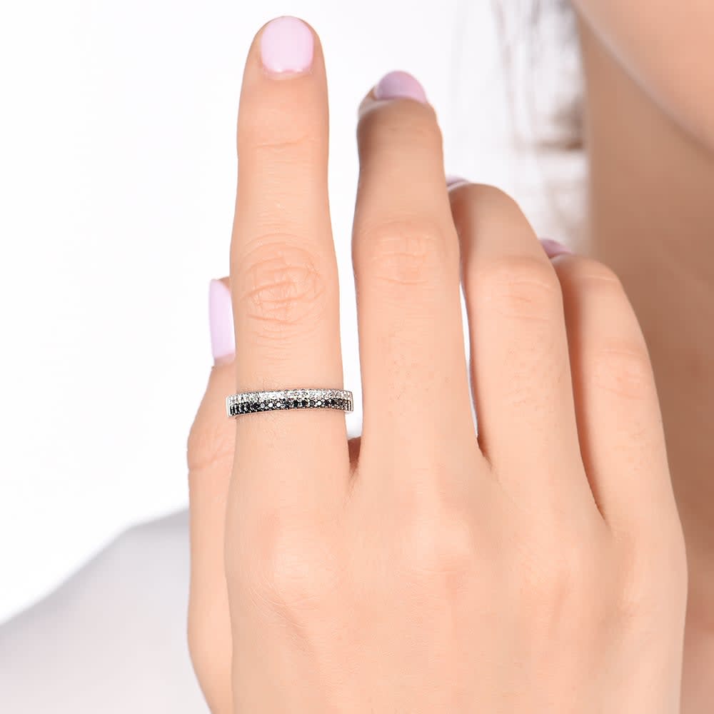 Black and White diamond Band in two row