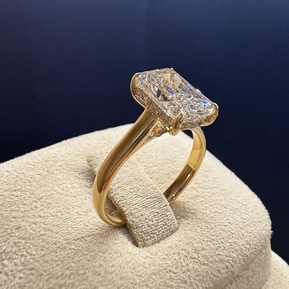 3 carat elongated radiant with hidden halo