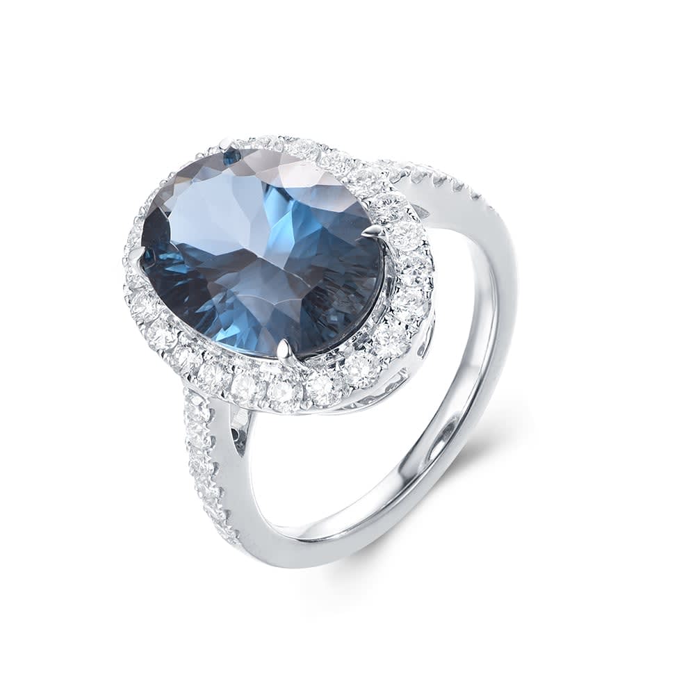 London Blue Topaz Diamond Halo Ring