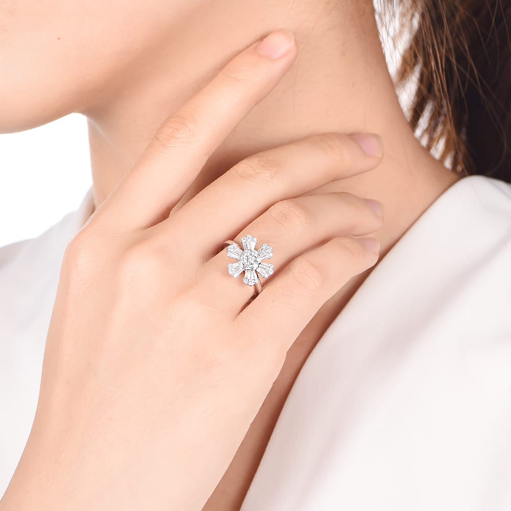 3 flower elusion diamond ring white gold – London Fifth Avenue jewellery