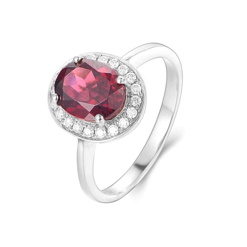 Red Garnet and Diamond Ring