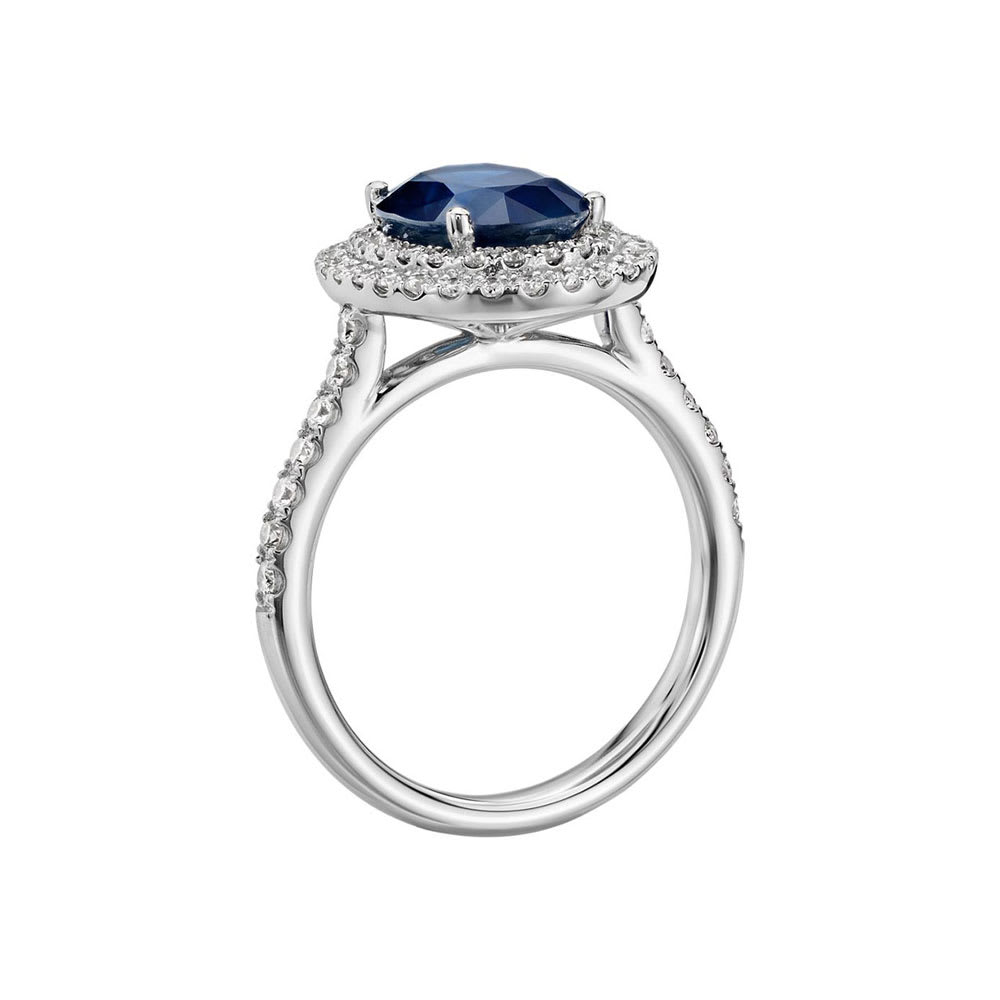 Double Halo Sapphire Engagement Pave Ring Temple & Grace AU