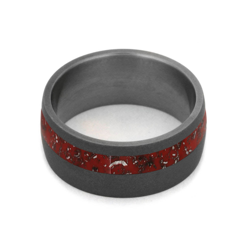 Red Stardust Mens Wedding Band In Sandblasted Titanium