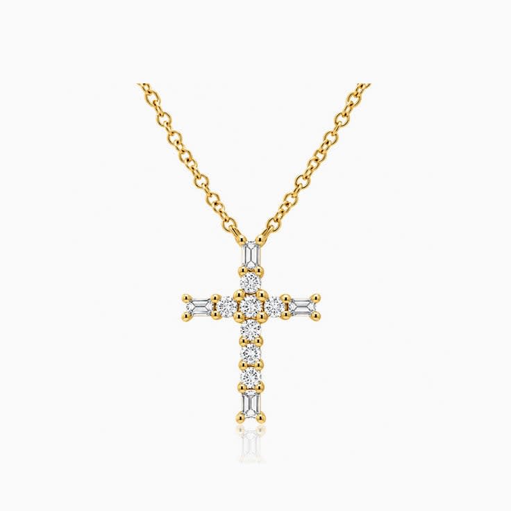 Baguette And Round Diamond Cross