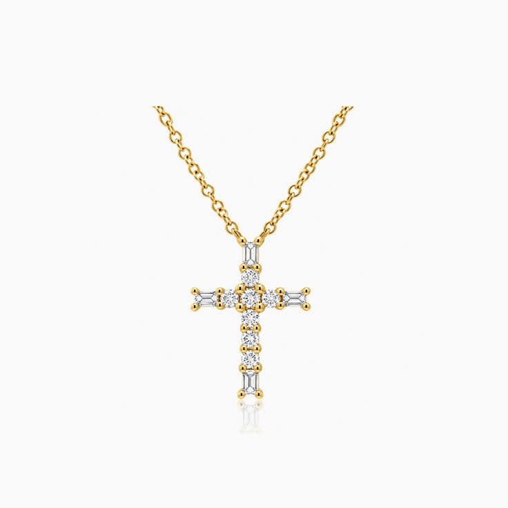 Baguette And Round Diamond Cross