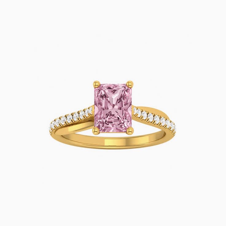 Pink Lab Radiant Cut Diamond Engagement Ring On A Twisted Band