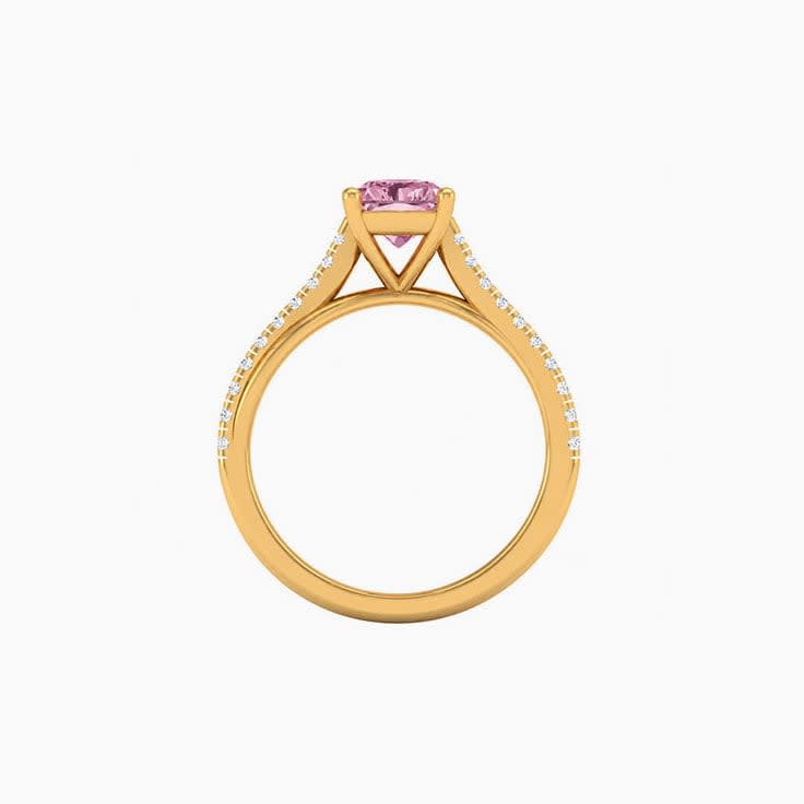 Pink Lab Radiant Cut Diamond Engagement Ring On A Twisted Band