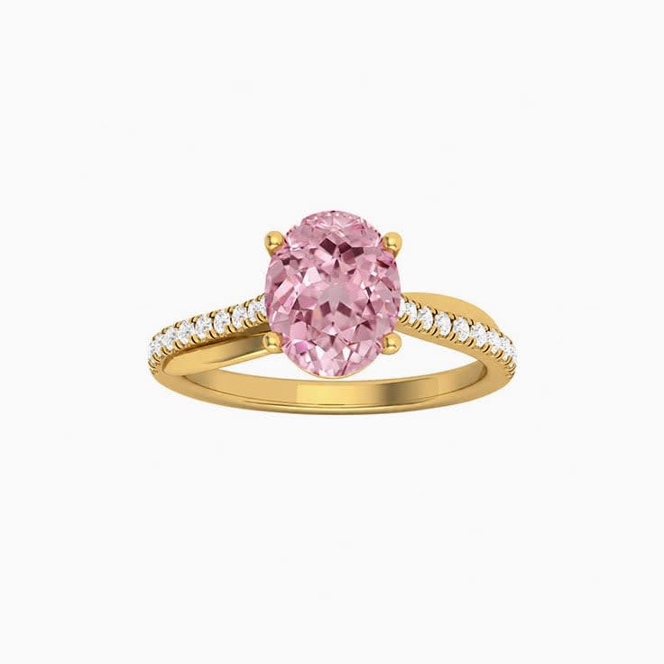 Pink Lab Oval Cut Diamond Engagement Ring On A Twisted Band