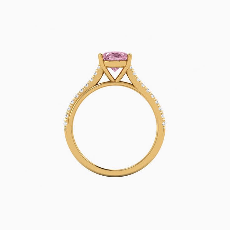 Pink Lab Oval Cut Diamond Engagement Ring On A Twisted Band