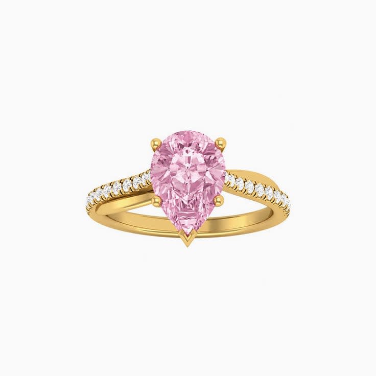 Pink Lab Pear Cut Diamond Engagement Ring On A Twisted Band