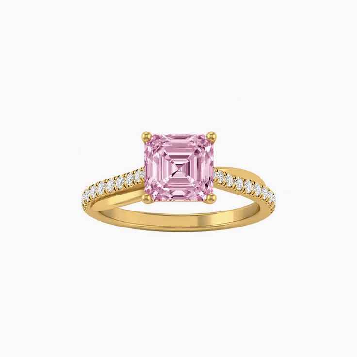 Pink Lab Asscher Cut Diamond Engagement Ring On A Twisted Band