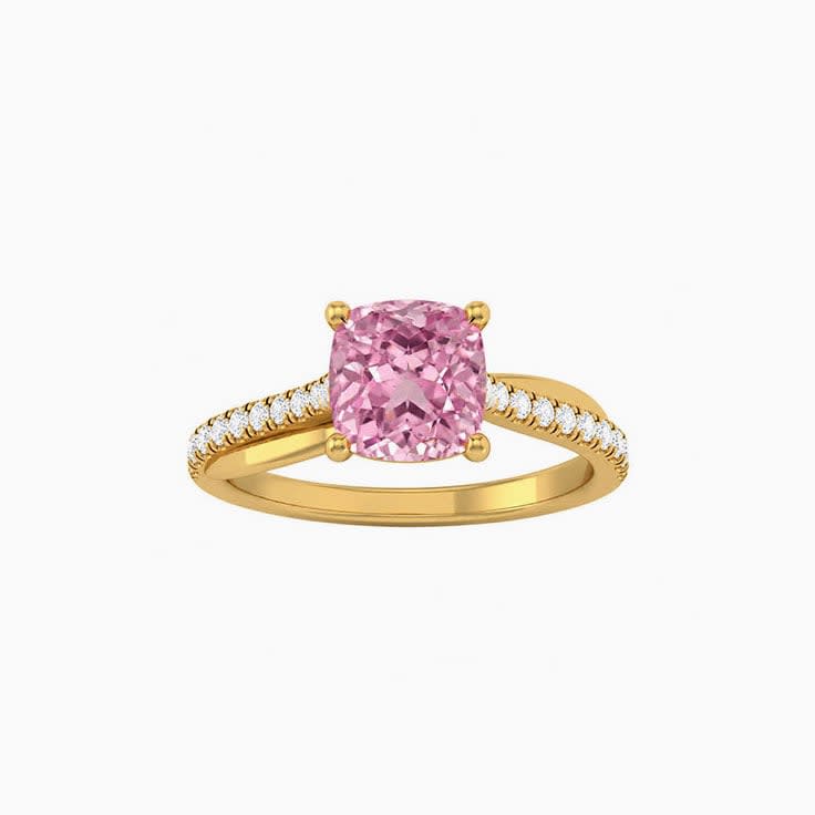 Pink Lab Cushion Square Cut Diamond Engagement Ring On A Twisted Band