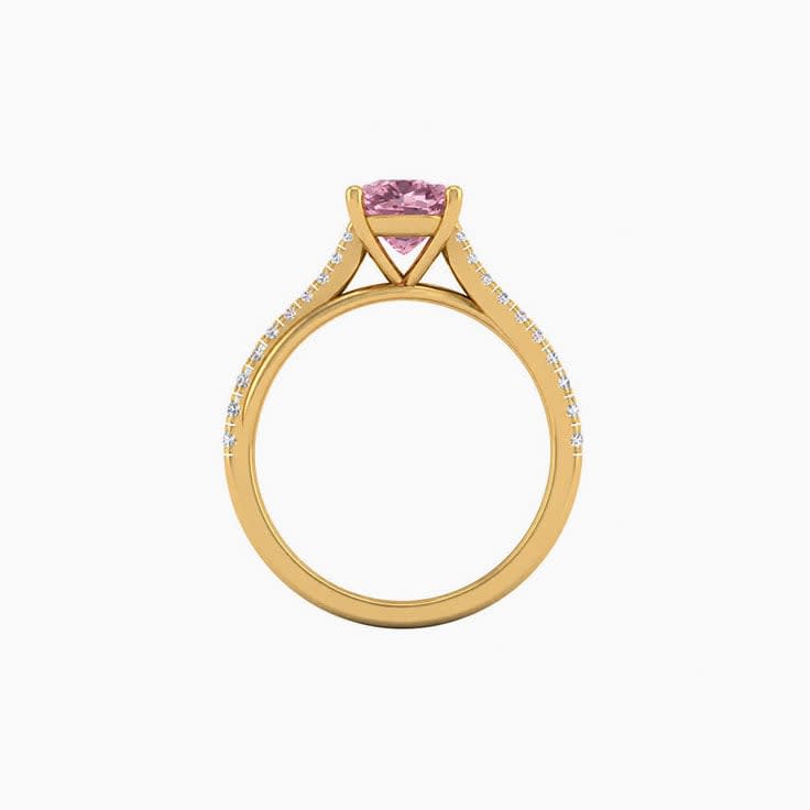Pink Lab Cushion Square Cut Diamond Engagement Ring On A Twisted Band