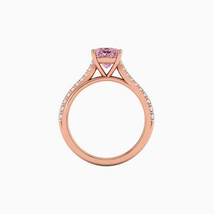 Pink Lab Emerald Cut Diamond Engagement Ring On A Twisted Band