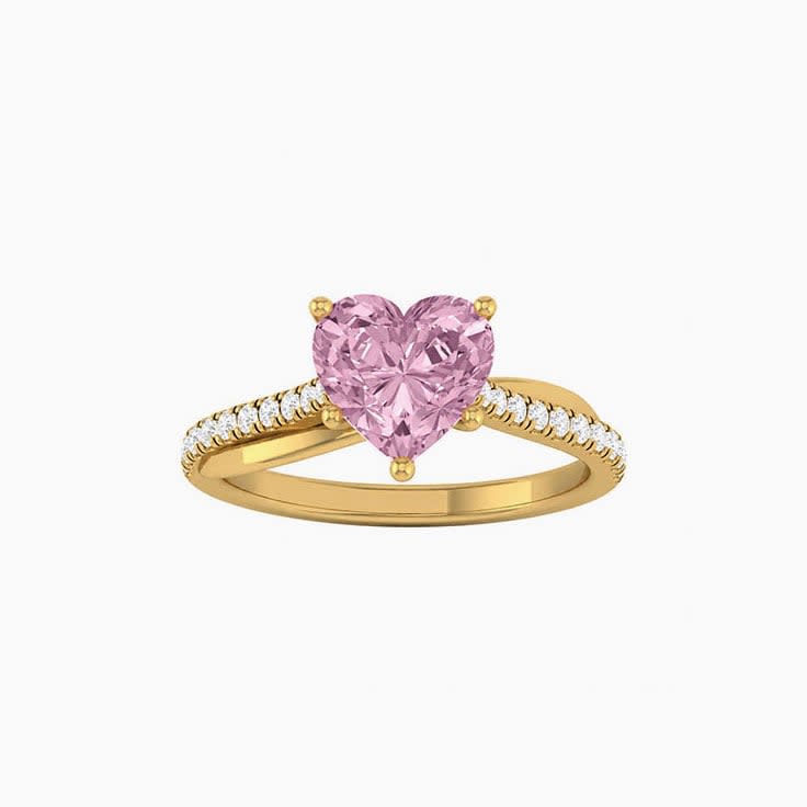 Pink Lab Heart Cut Diamond Engagement Ring On A Twisted Band