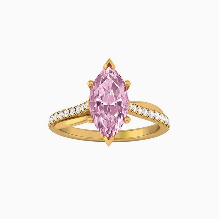 Pink Lab Marquise Cut Diamond Engagement Ring On A Twisted Band