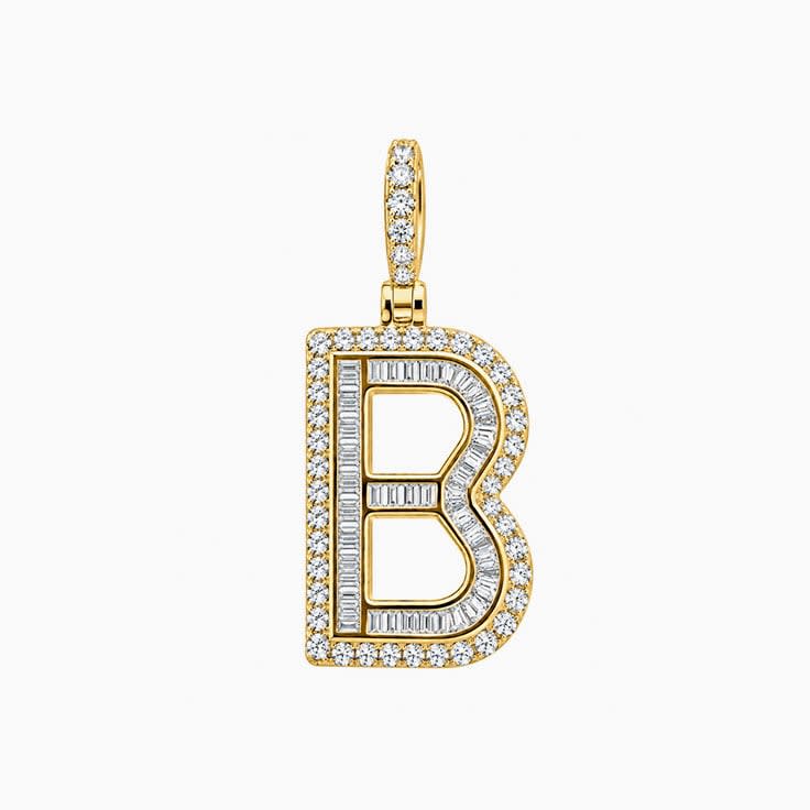 Baguette and round diamond initial pendant